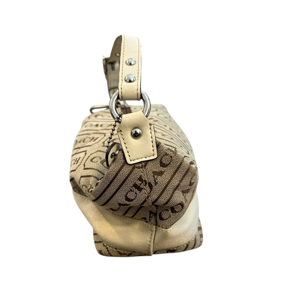 COACH Signature Tan White Demi Mini Pochette Baguette Logo Striped Purse Bag Y2K - Picture 4 of 14